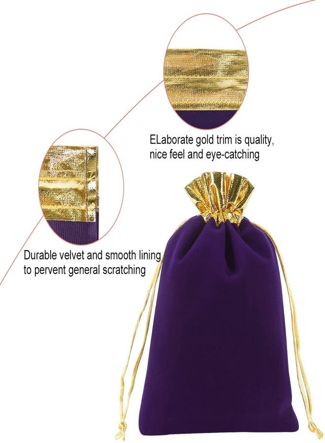 HRX Package 10pcs Velvet Bags with Drawstrings 5x7 inch, Purple Gold Cloth Jewelry Pouches Baggies Sacks for Small Gift Dice Party Favor - Image 3